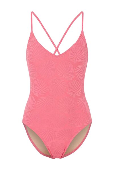 Trendyol Collection Pink Backless V-Neck Covered Regular Swimsuit Tbess25Ma00100