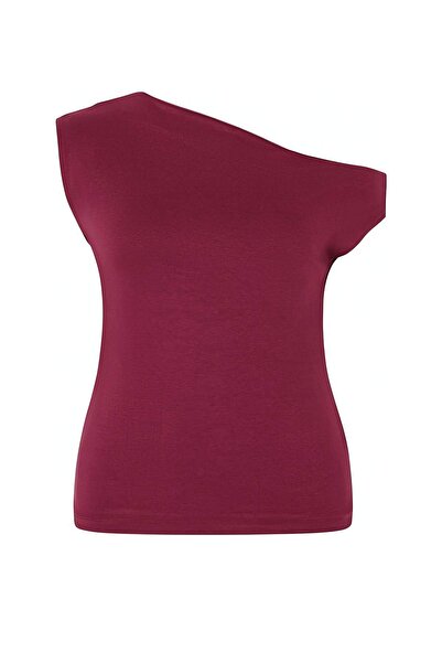 Trendyol Curve Burgundy Premium Soft Fabric Fitted Kayak/Madonna Collar Stret...