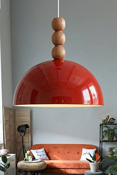 Marrien Luna Bohem Ahşap 3 Boncuklu Turuncu Metal Sarkıt (30 cm) Yemek Masası...