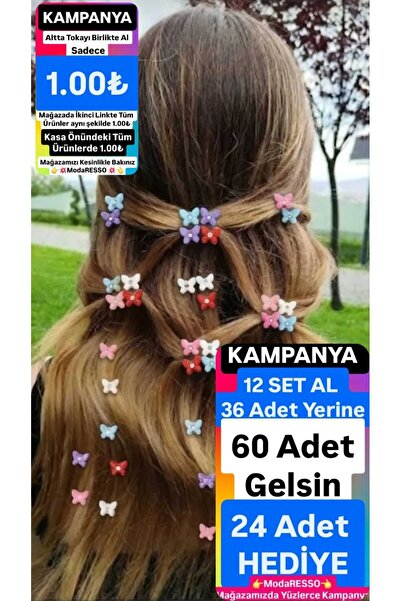ModaRESSO Kristal Taşlı Kelebek 3Adet Figürlü Renkli Örgü Boncuğu Saç Aksesua...