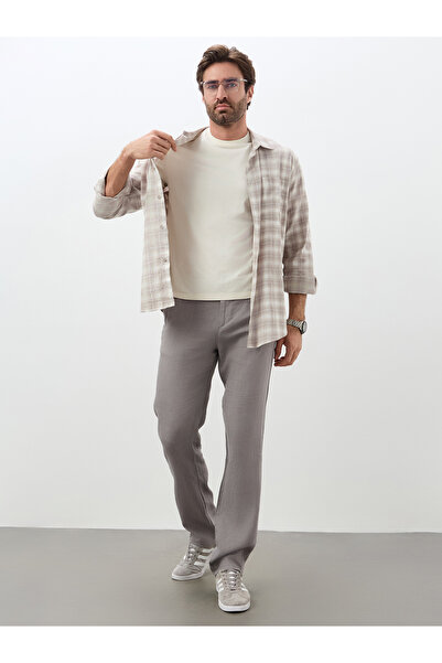 muzzo jeans Παντελόνι με ελαστική μέση σκούρο γκρι 100% λινό