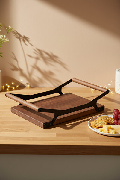 Snippy صينية خشبية مستديرة من إليسيا تايمليس 6 - تفاصيل معدنية، صينية عرض قهو...