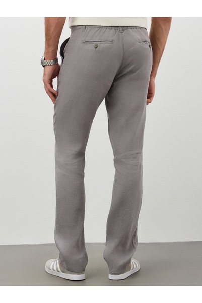 muzzo jeans Dark Gray 100% Linen Trousers with Elastic Waist