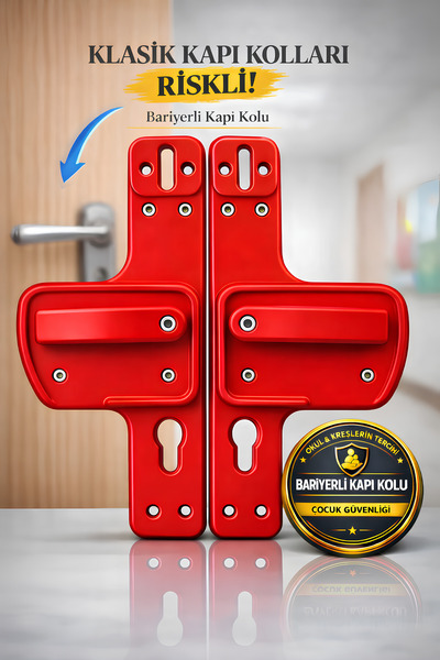 Life 360 Bariyerli Kapı Kolu | KIRMIZI | Çocuk Güvenlikli | Okul, Kreş ve Eği...