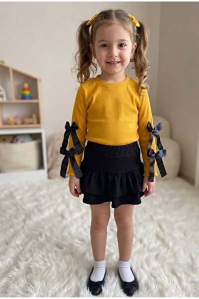 sobekidstore Girl's Ribbed Knit Piece Skirt Suit Full Fit Skirt and Bluse Set