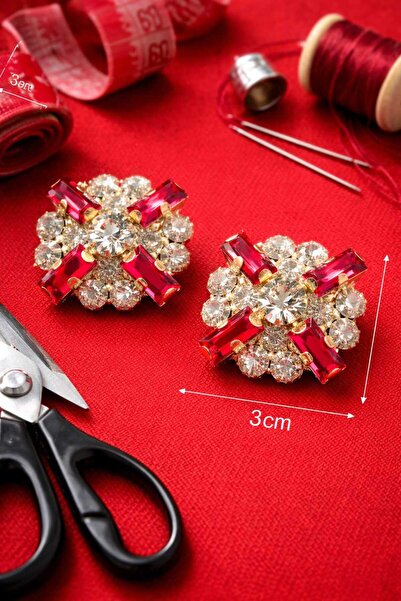 İMREN AKSESUAR Kristal Bordo-beyaz Taslı 3 Cm Düğme 1 Paket 2 Adet