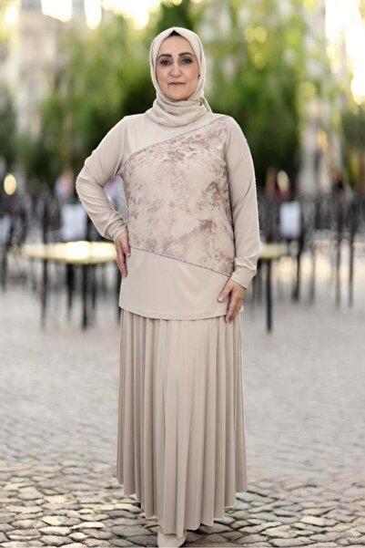 yagmurberen FUSTĂ PLISATĂ CU TALIE ELASTICĂ, BLUZĂ CU GULER ROTUND CU EMBROID...