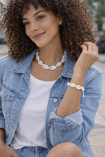 Hd Marketim مجموعة أساور وقلادة على شكل صدفة شاطئ قابلة للتعديل لعيد ميلاد ال...