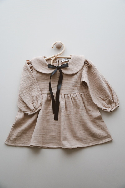 Pure Lille فستان موسلين للبنات ياقة دائرية 100% موسلين قطن عضوي