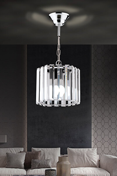 M Mediyamu Aydınlatma Altıgen Kristal Taşlı Sarkıt Gümüş 18cm Salon Mutfak Ho...