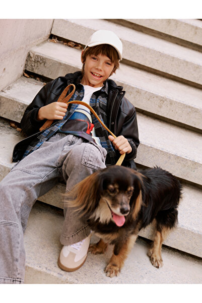 Koton Kapşonlu Ceket Deri Görünümlü Fermuar Detaylı Çıtçıt Kapamalı