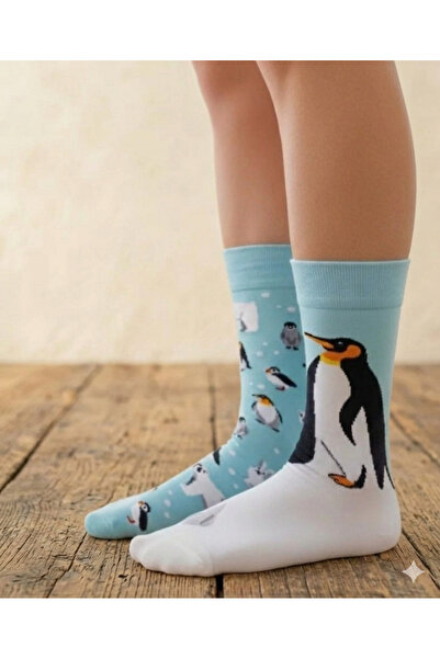 Genel Markalar Sağlı Sollu Penguen Desenli Soket Çorap