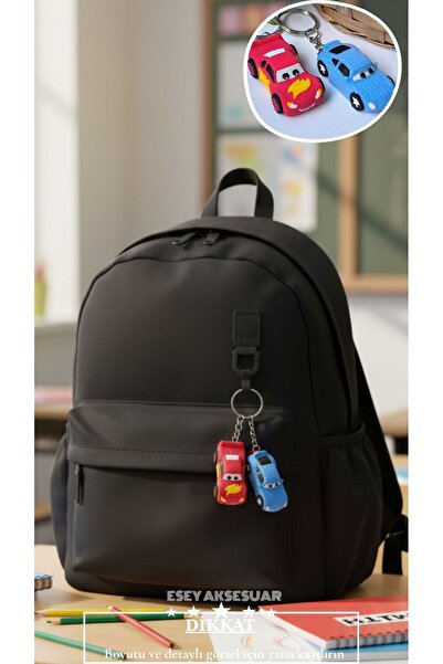 Esey Dizayn Arabalar Cars 3D MİNİ BOY Anahtarlık 2li- Okul Çantası Süsü - Çan...