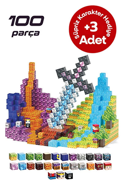 McBlok Minecraft Manyetik Küp Blok Yapı Taşı 100 Parça