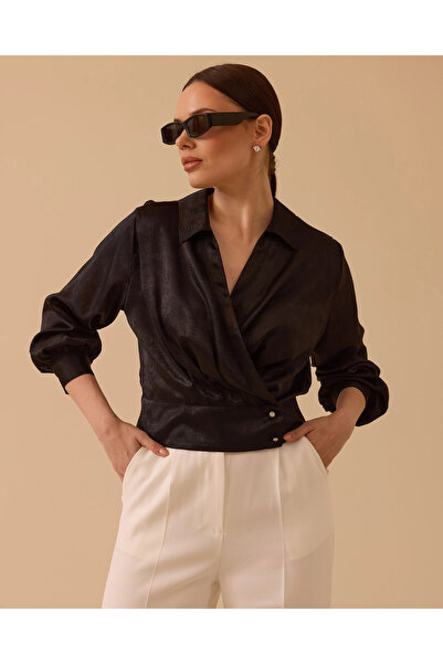 SEÇİL Kruvaze Bel Boy Saten Bluz