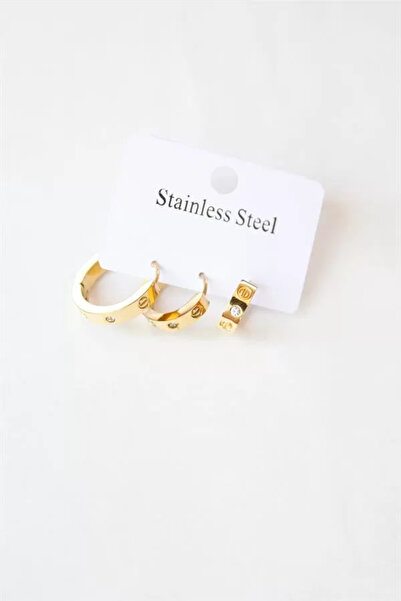 DefneAtes حلق من الفولاذ المرصع بثلاثة أحجار - ذهبي