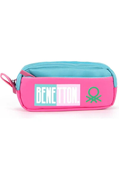 Benetton United Colors of Benetton Double Compartment Blue Pink Pencil Bag 03795