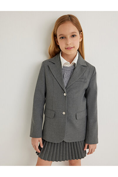 Koton Klassische Schuljacke mit Revers und Taschen, langen Ärmeln und Knöpfen