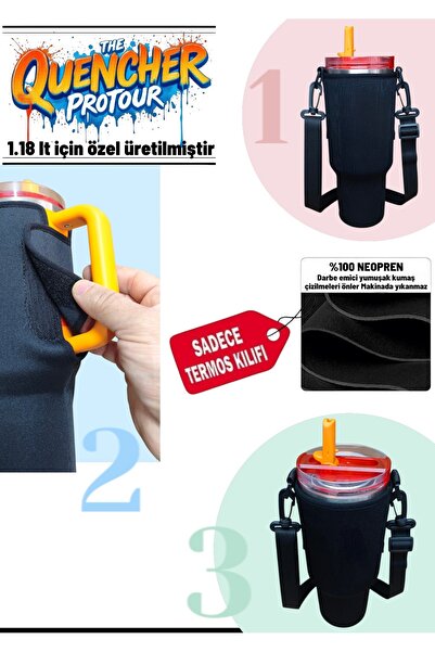 MELA 1.18 LT QUENCHER PİPETLİ Neopren Termos Kılıfı ve Omuz Askısı