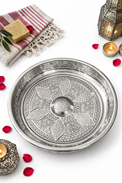 LUNA ÇEYİZ HEDİYELİK İşlemeli Paslanmaz Çelik Hamam Tası 20 cm – Dayanıklı Ge...