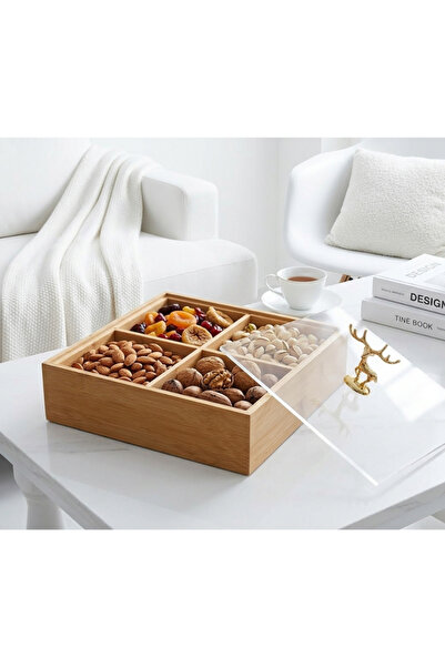 EVİST صندوق متعدد الأغراض بأربعة أقسام، صينية تقديم خشبية من الخيزران (22×22×...