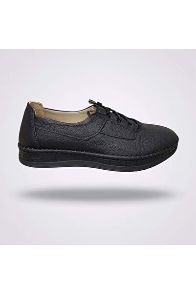 ayaktrendi Women's Leather Casual Comfort Shoes 2005 - Black - 37