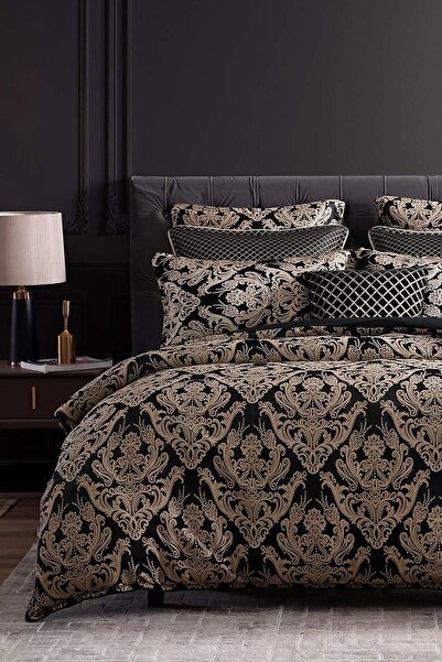 İQON Lastikli Çarşaflı Nevresim Takımı Çift Kişilik Damask Bej