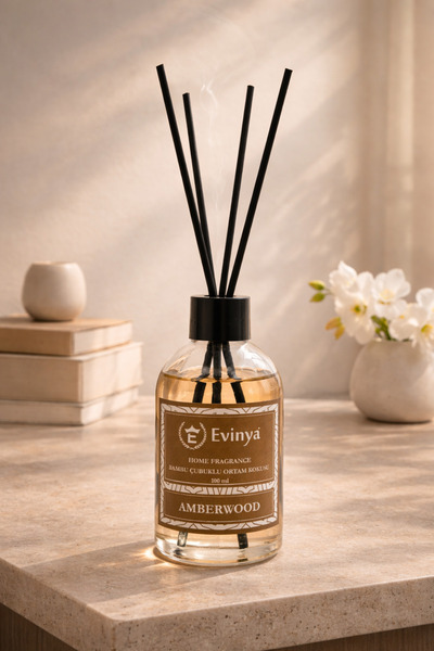 EVİNYA Amberwood Bambu Çubuklu Oda Kokusu 100 ml | Uzun Süre Kalıcı Koku