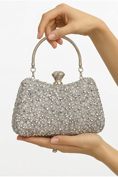 Çanta Trend γυναικεία τσάντα βραδινού φορέματος από ασημί κρύσταλλο με μεγάλε...