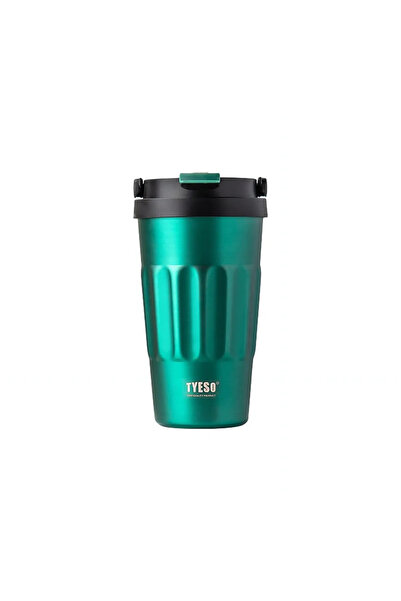 Tyeso كوب قهوة مفرغ من الفولاذ المقاوم للصدأ مع مقبض حمل 500 مل أخضر