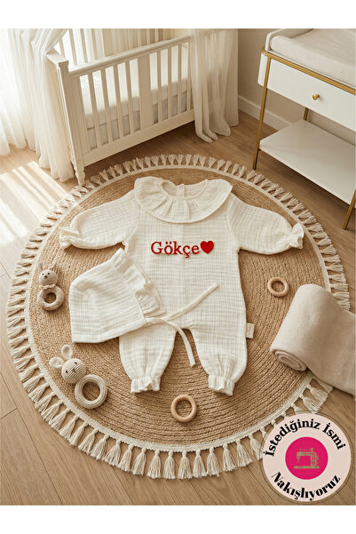 CARTI Kişiye Özel Yenidoğan Hastane Çıkışı Nakış İşlemeli Müslin Tulum ve Bon...