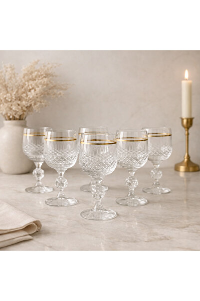 BOHEMİA CRYSTAL 150 ml Set of 6 Cut-Edge Coffee Water Glasses |   Simple Glas...