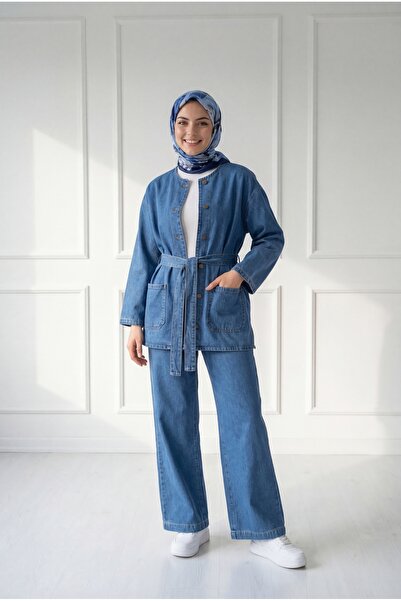 MİHRA STORE Adelia Set de blugi cu buzunare duble și pantaloni largi - LS5841...