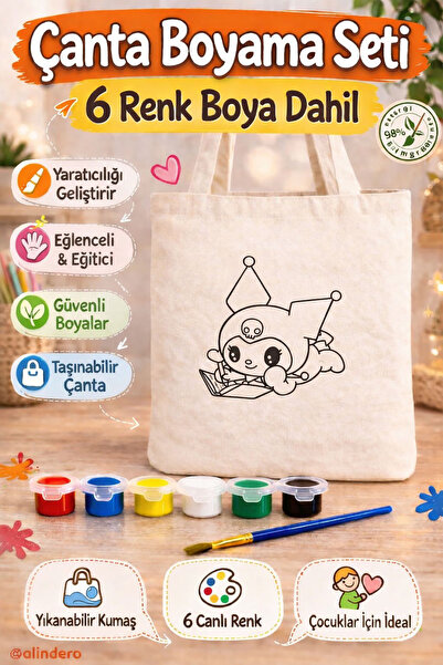 Alindero HAZIR GÖRSEL Bez çanta çocuk boyama çantası KUROMİ tote bag Doğum gü...