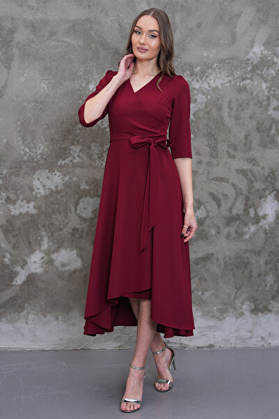 MAG FASHİON Plus Size Evening Dress Asymmetrical Cut Short in Front Long in B...