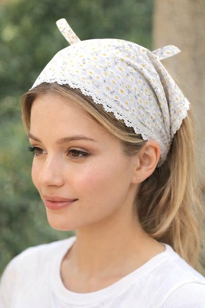 Mufincollection Papatya Patterned Lace Detailed Tie-Detail Bandana – Hair Ban...