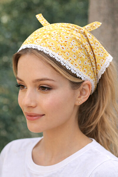 Mufincollection Papatya Patterned Lace Detailed Tie-Detail Bandana – Hair Ban...