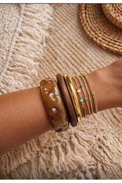 Mope Accessories Şık & Modern 3’lü Bangle Bileklik Seti – Parlak Gold, Bohem ...