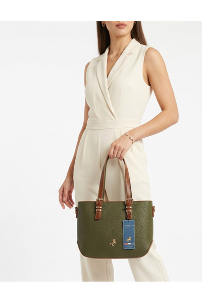 Çanta Trend حقيبة نسائية من ميامي بولو كلوب باللون الأخضر مع تفاصيل ذهبية وحز...