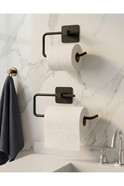 BUSEMSİ HOME Yapışkanlı Tasarım Siyah Rulo Havluluk Peçetelik Wc Kağıt Askısı...