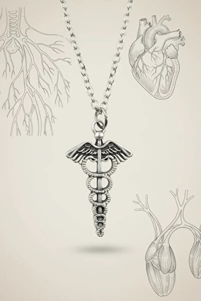 Alooya Şifa ve Tıp Sembolü Kadüse Gümüş Kaplama Düz Zincir Kolye