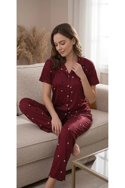 Berin Bordo Kısa Kollu Pijama Takımı