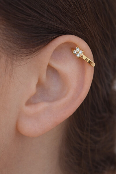 Sacce Scarves&Accessories Gold Taşlı Çiçek Piercing Tragus Helix Kıkırdak