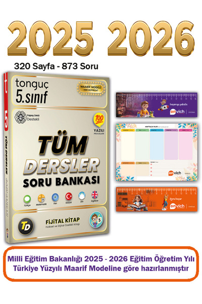Tonguç Yayınları 5. Sınıf Tüm Dersler Soru Bankası Fijital Kitap Haftalık Pla...