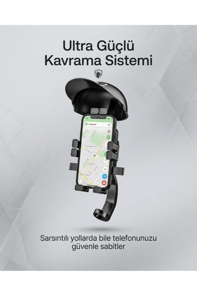 Universal Şapka Korumalı Motosiklet Telefon Tutucu Gidon ve Dikiz Aynası Uyumlu