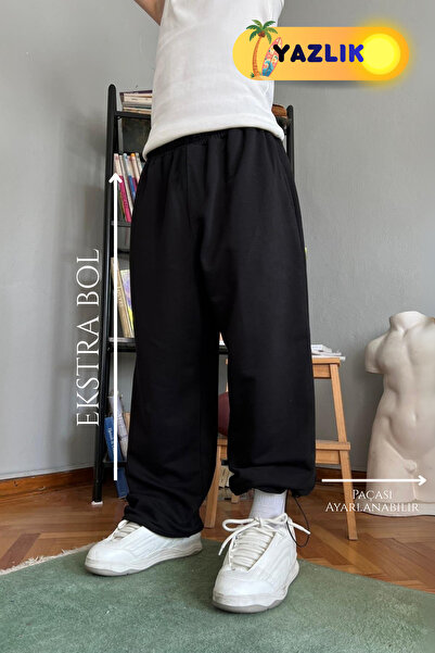 vladivosto Büyük Beden Ekstra Bol Siyah Gri Yazlık Paçası Ayarlanabilir Baggy...