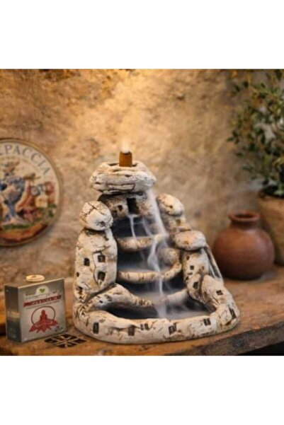 ATHSTORE Kapadokya Peribacası Tütsülük Buhurdanlık Şelale Yoga Beyaz Büyük