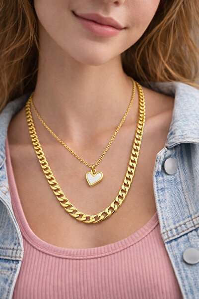 MakeWell Gold Color Chain Necklace Set – Thick Cuban Chain and Minimal Neckla...