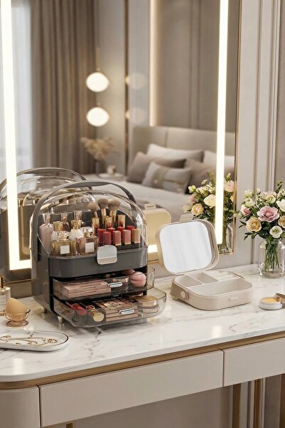 MAKRİ HOME Διαφανές οργανωτής μακιγιάζ & καλλυντικών με πολλά διαμερίσματα κα...