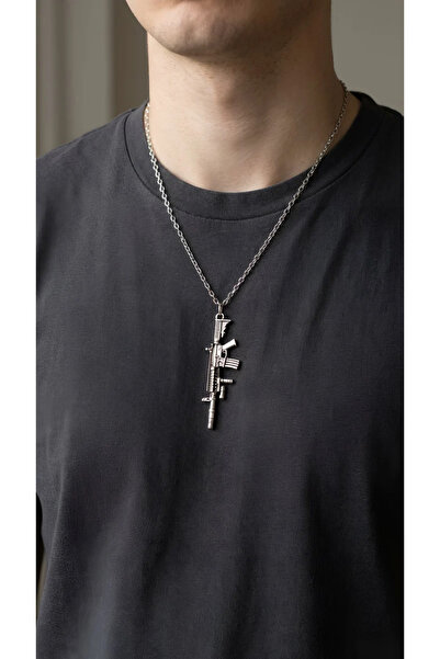 Alooya Pubg - M4 Silah Gümüş Kaplama Düz Zincir Kolye